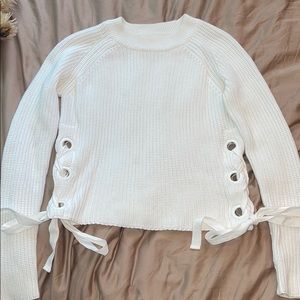 White sweater tie up sides